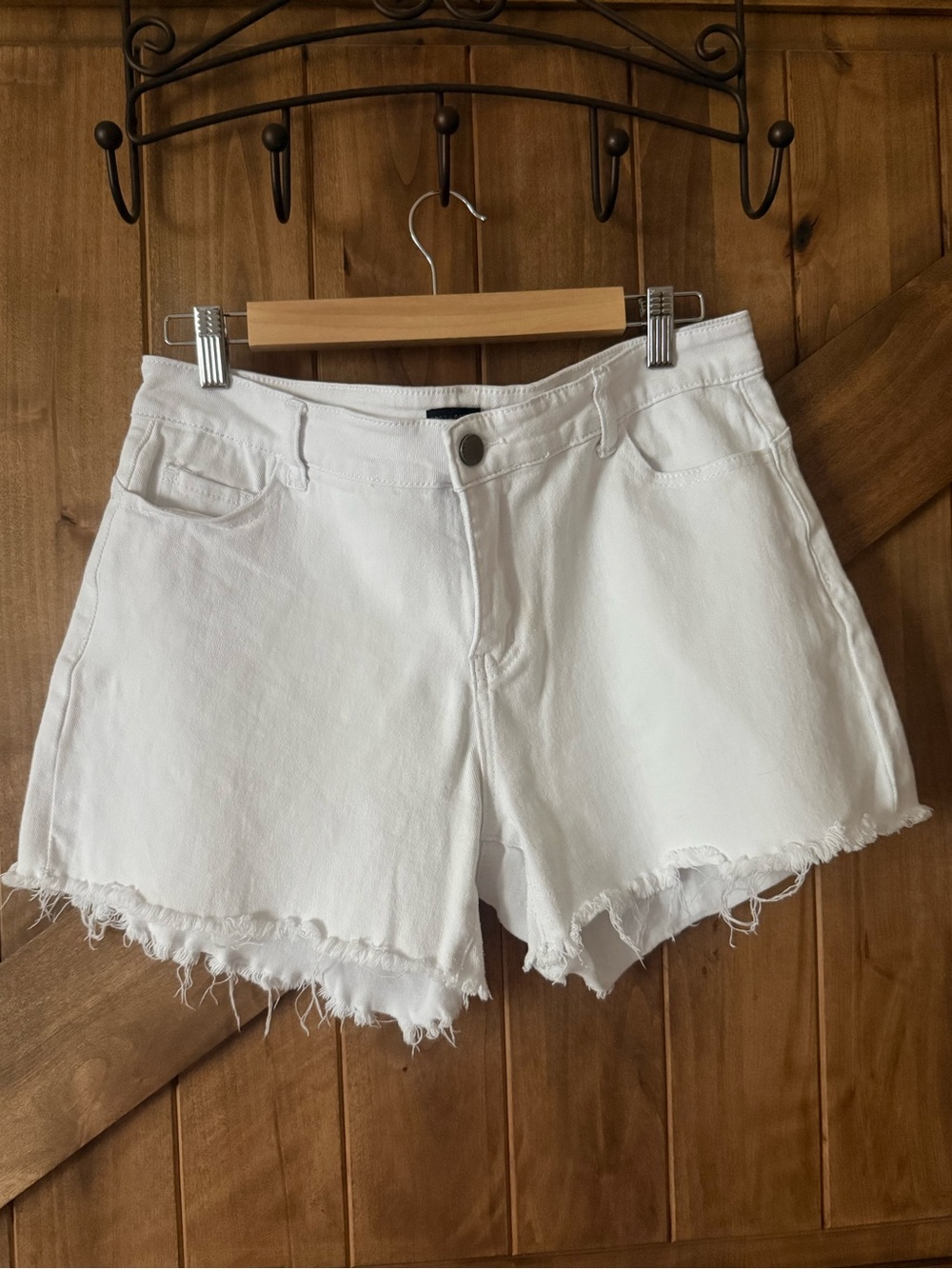 Coco + Carmen White Frayed Denim Cutoff Shorts